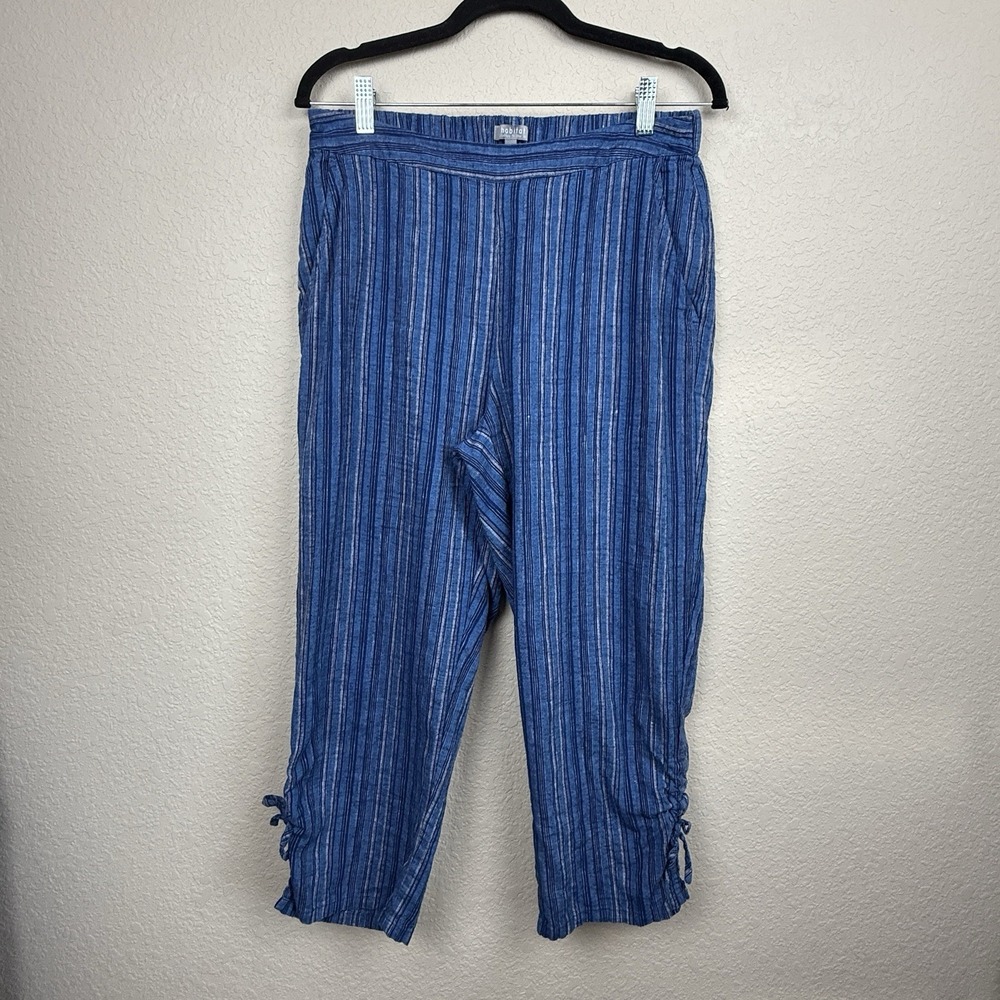 Habitat Clothes to Live in Linen Blend Striped Wide Leg Ankle Crop Pants Sz S
